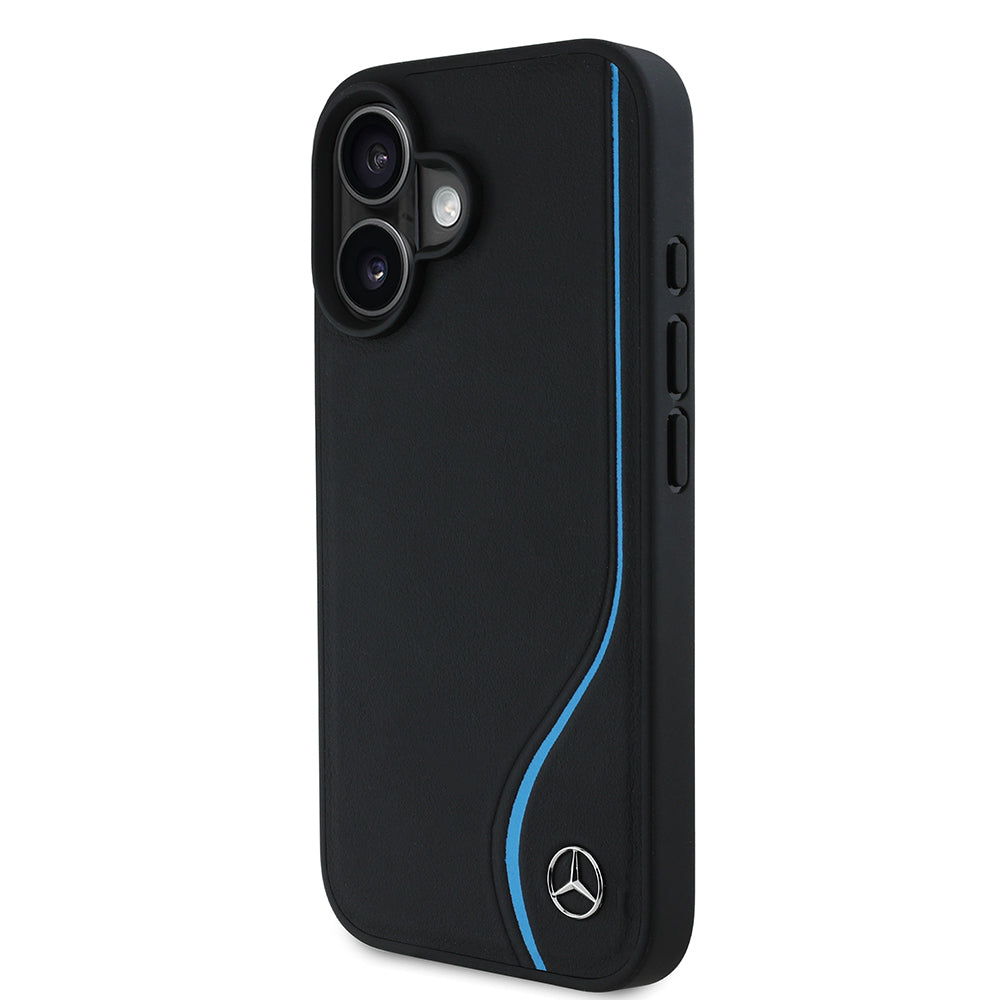 Mercedes Benz iPhone 16 Orjinal Lisanslı 3D Metal Logolu Mavi Dikey Eğri Çizgili Deri M-safe Kılıf Mercedes Benz iPhone 16 Orjinal Lisanslı 3D Metal Logolu Mavi Dikey Eğri Çizgili Deri M-safe Kılıf